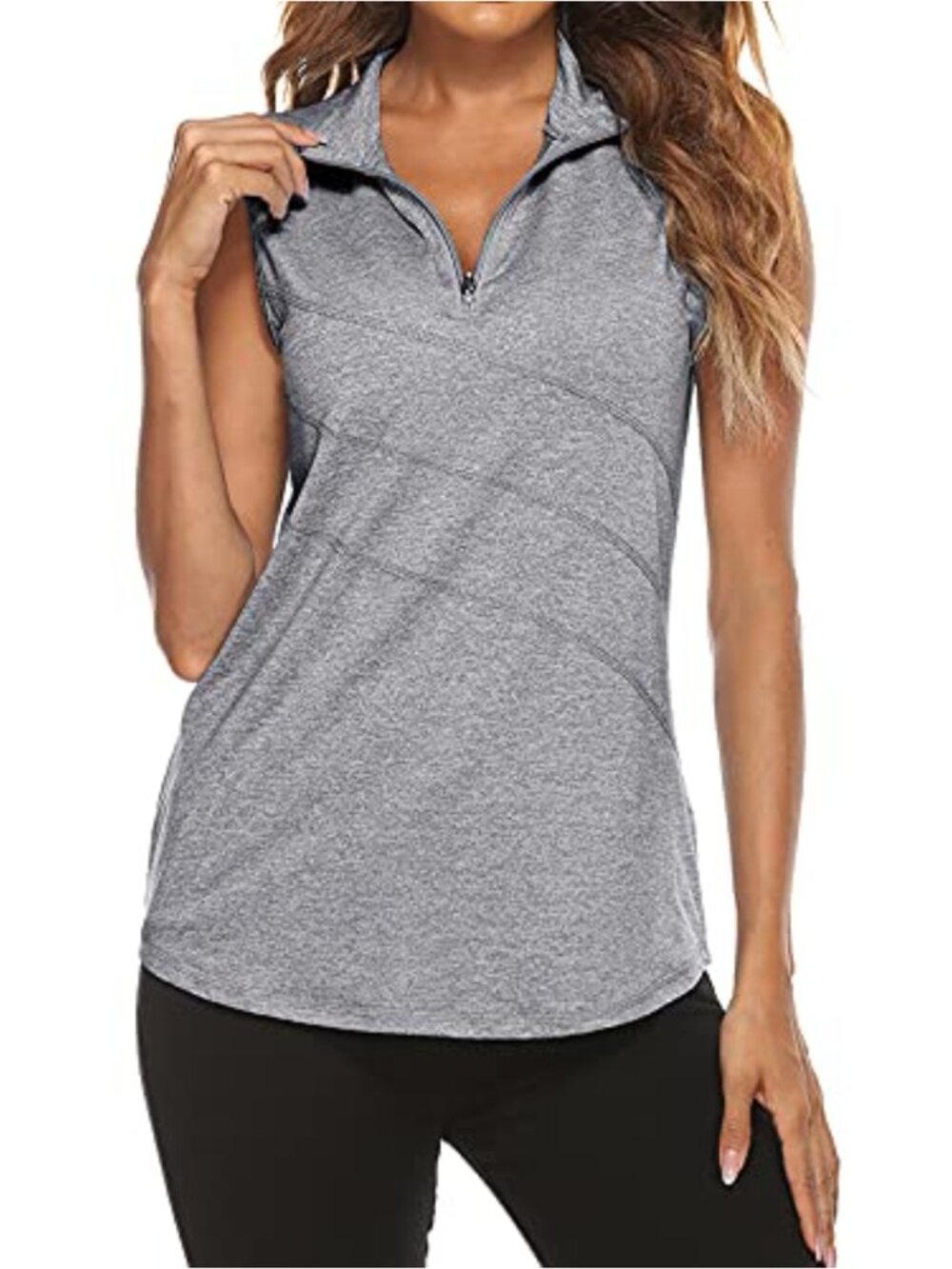 Women's Zip Up Tank Top Quick Dry Sleeveless Golf Yoga Shirt